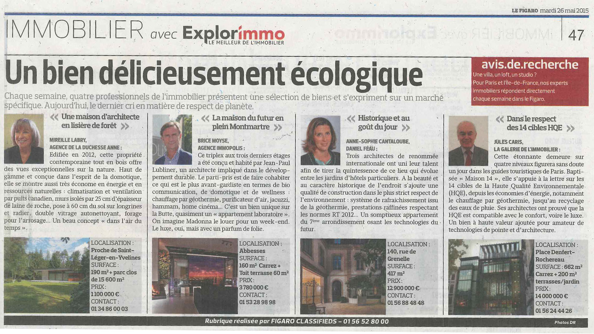 Article de journal Le Figaro sur l'immobilier