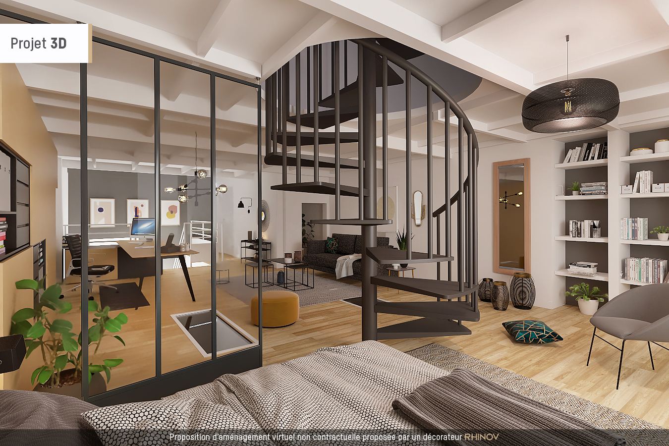 LOFT / ARTIST&rsquo;S WORKSHOP totally atypical, in OPEN-SPACE on three levels with TWO GLASS ROOMS overlooking a quiet courtyard! 9